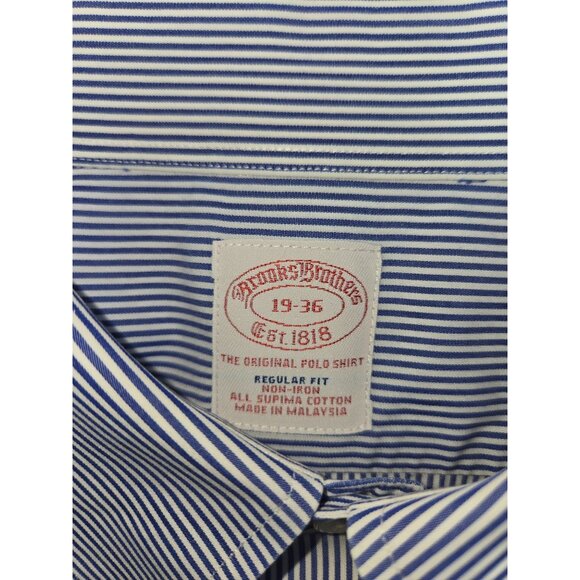 Brooks Brothers Mens Supima Cotton Shirt 19-36 Regular Fit Non-Iron Blue Striped - Picture 5 of 6